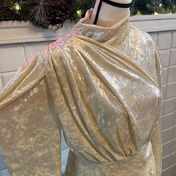 Ronny Kobo White Ivory Crushed Velvet Dress Medium - Picture 5 of 13